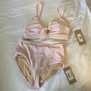 Albion Fit Pink Gingham High Waisted Swimsuit